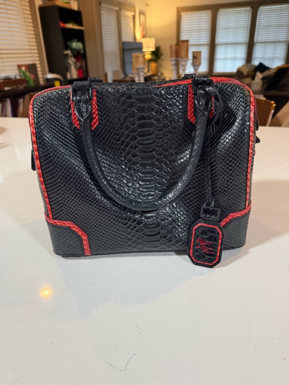 Alice + Olivia leather faux snake embossed speedy